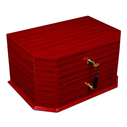 جعبه ساعت 18 خونه شش ضلعی کشودار کلیددار طرح چوب رنگ آلبالویی مدل : TW-2451