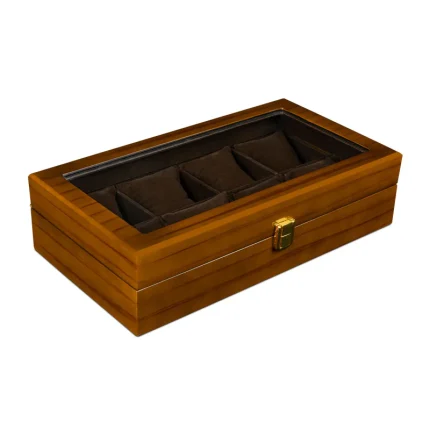 جعبه ساعت 8 خونه درب دار طرح چوب رنگ قهوه‌ای مدل : TW-2314
