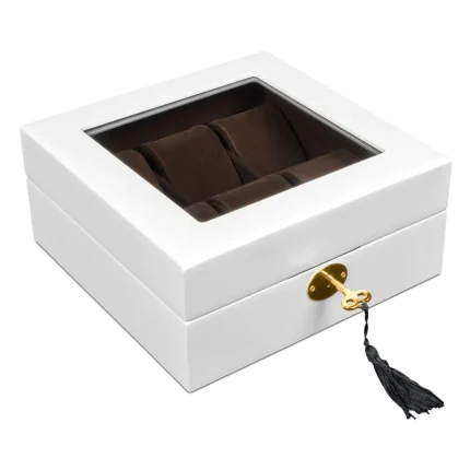 جعبه ساعت 6 خونه بالشتک لوکس مربعی درب دار طرح چوب کلیددار رنگ سفید مدل : TW-2349