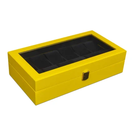 جعبه ساعت 12 خونه درب دار بالشتک لوکس رنگ زرد مدل : TW-2278