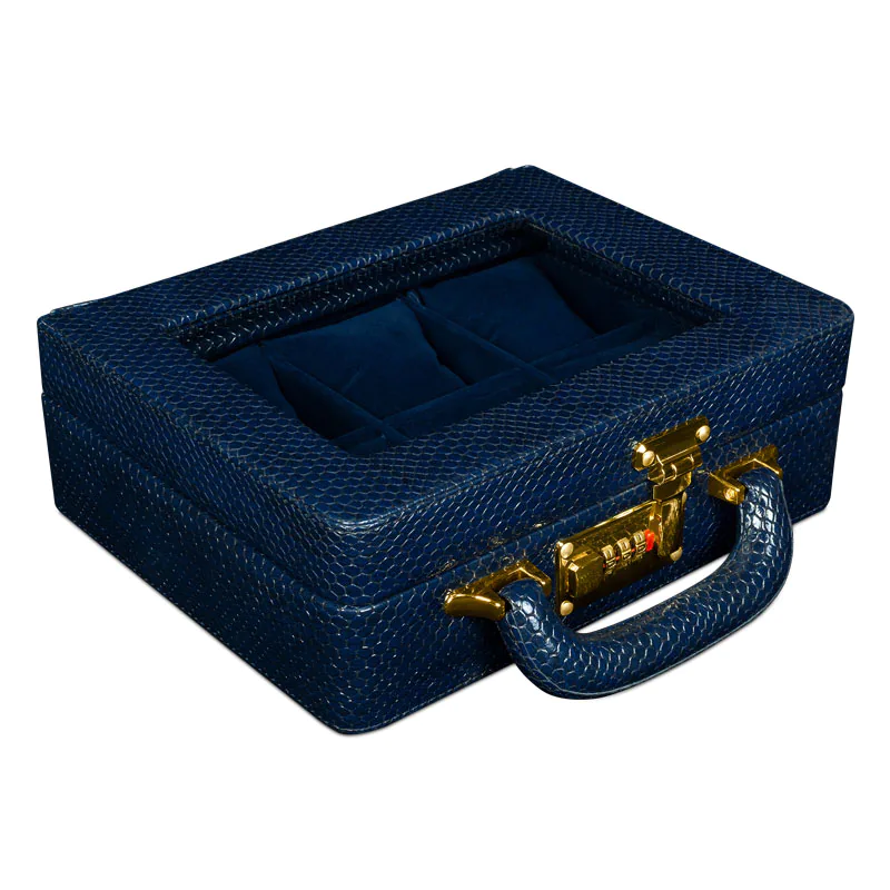 جعبه ساعت 6 خونه بالشتک معمولی چرمی سوپر لاکچری رنگ آبی مدل : TW-2482