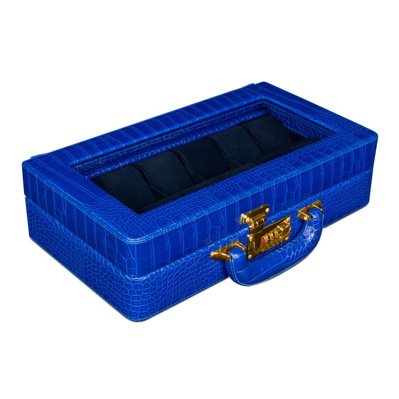 جعبه ساعت 12 خونه بالشتک لوکس چرمی سوپرلاکچری رنگ آبی مدل : TW-2483