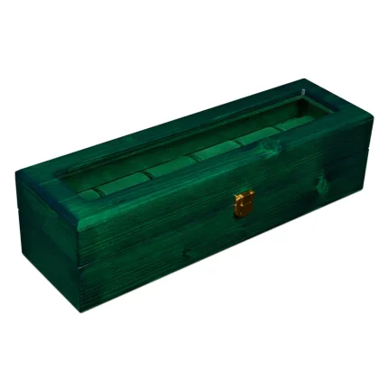 جعبه ساعت 6 خونه درب دار بالشتک لوکس چوب طبیعی رنگ یشمی مدل : TW-2374