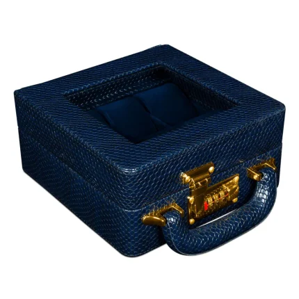 جعبه ساعت 6 خونه بالشتک لوکس چرمی سوپرلاکچری رنگ آبی مدل : TW-2484