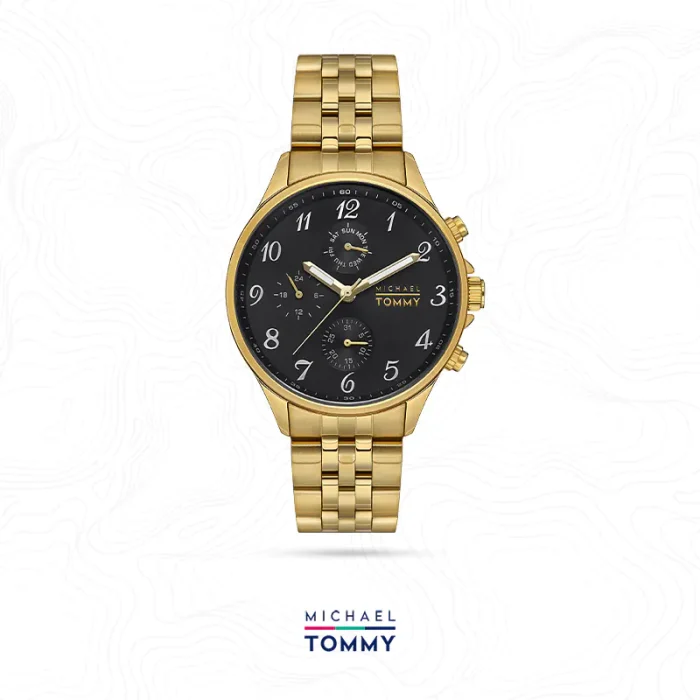 معرفی ساعت جذاب مایکل تامی مدل MT-31007G-G! این ساعت زیبا دارای ترکیبی جذاب از رنگ‌های مشکی و طلایی است که ظرافت را به نمایش می‌گذارد.